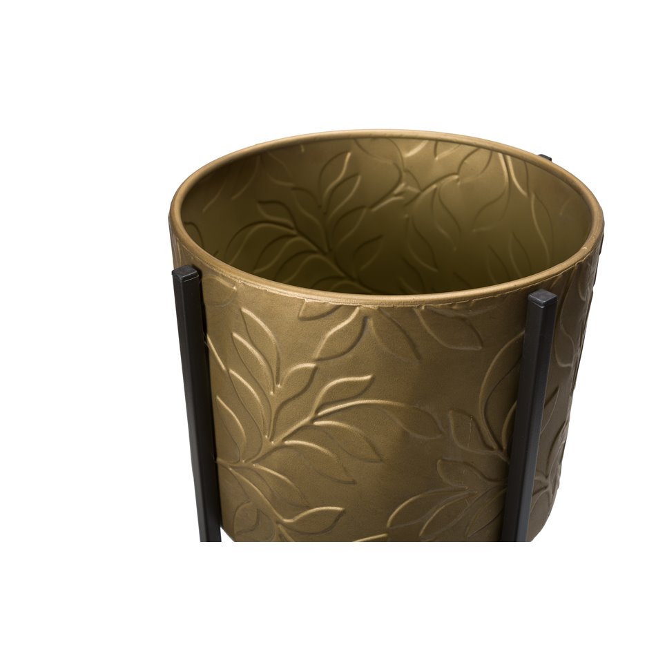 Flower pot holder Leaf M, metal, golden, D23xH65cm