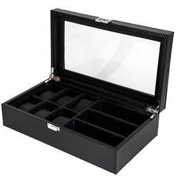 Watch and glasses box, black PU, 35x20x9cm