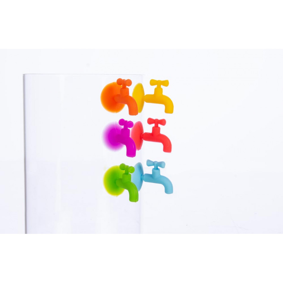 Glass markers Tap, set of 6, silicone, 2.5x1cm