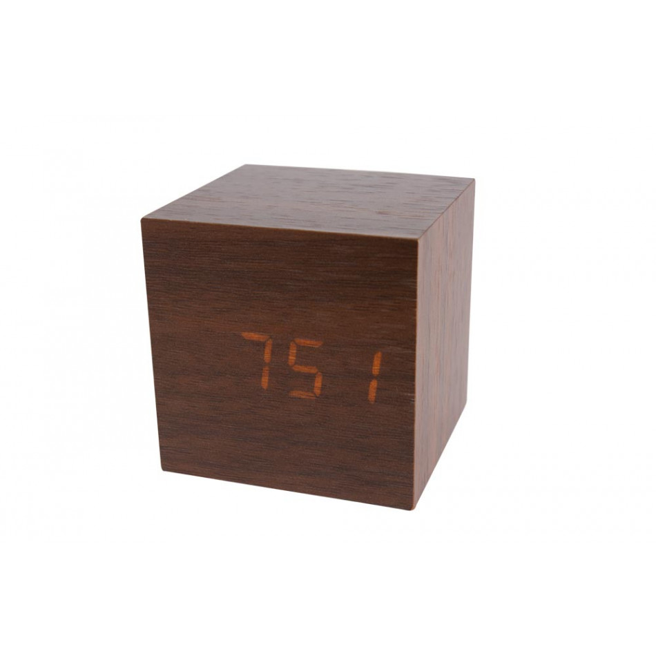 Alarm clock Kubo, brown, 6.3x6.3x6.3cm