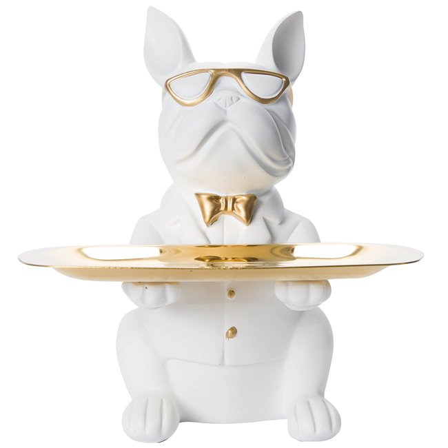 Decorative trinket tray Bulldog, white color, H23cm