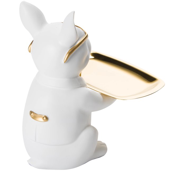 Decorative trinket tray Bulldog, white color, H23cm