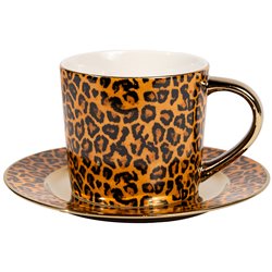 Cup and saucer set Leopard, 8x6.5, H7.5xD8.5, D15.3, 300ml
