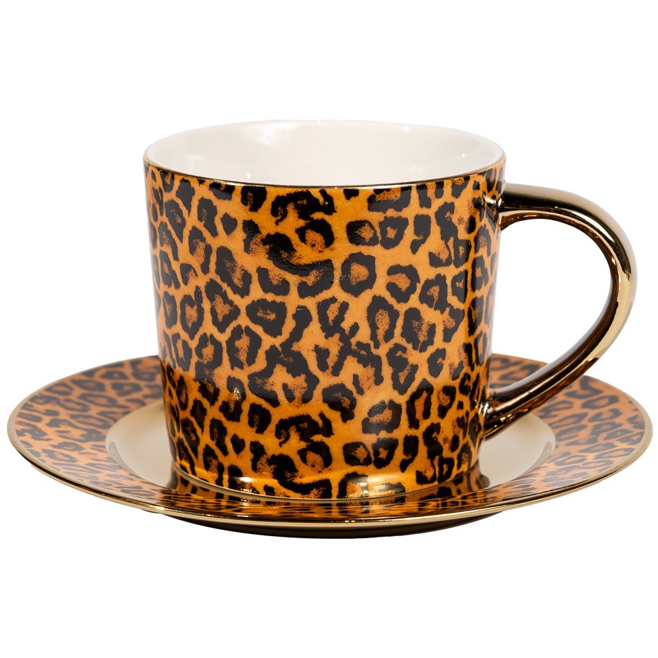 Cup and saucer set Leopard, 8x6.5, H7.5xD8.5, D15.3, 300ml