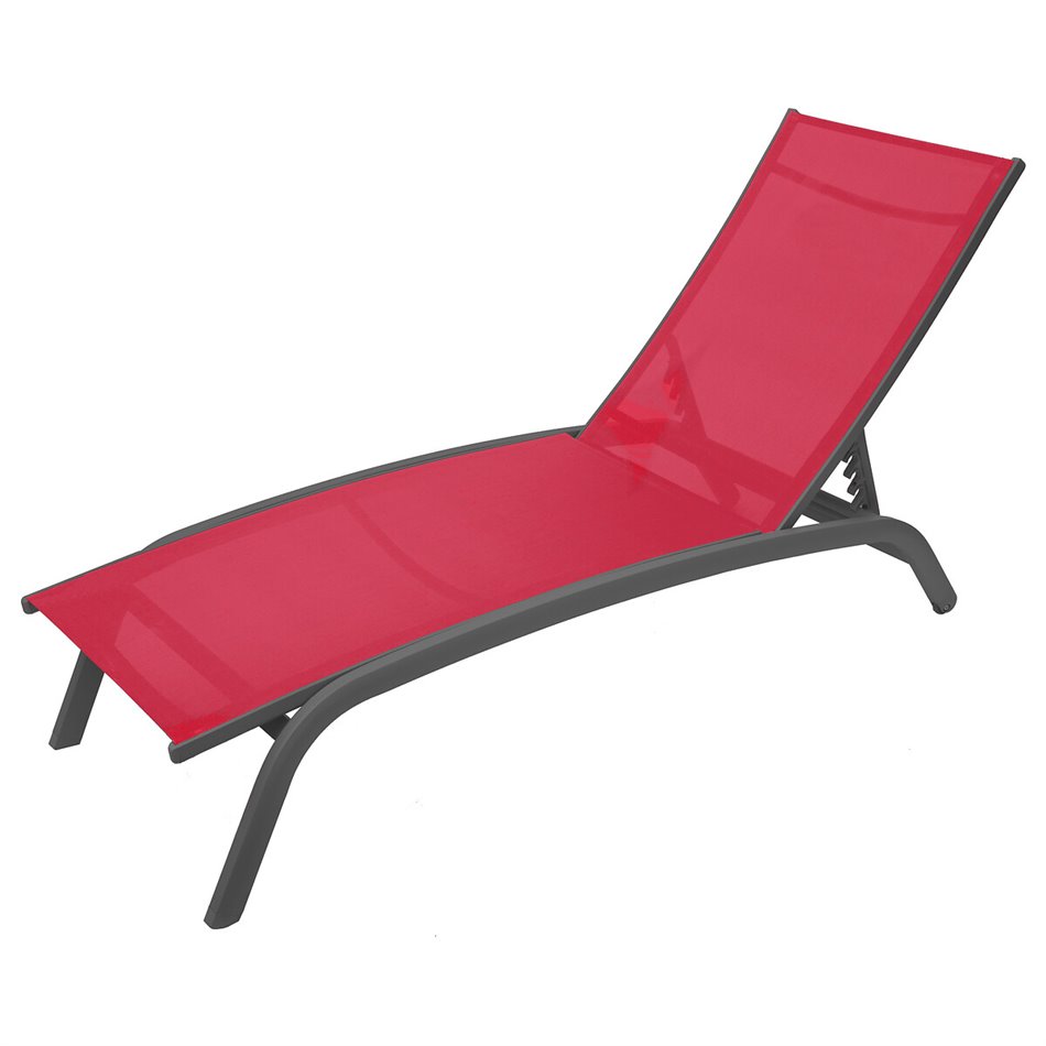 Sun lounger Labonao, pomegranate color, aluminium/textilene, H84,5x64x171cm