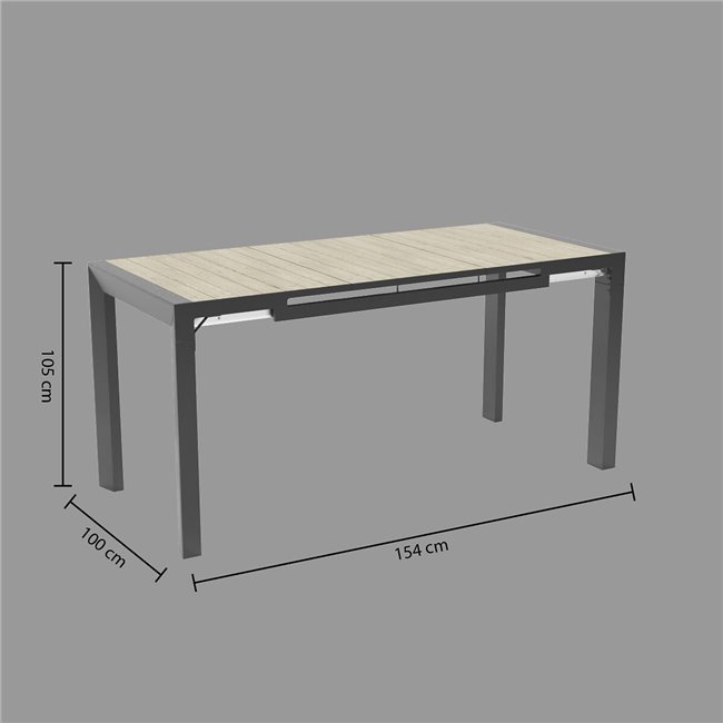 Hight table Laevasion, 8-seater, extendable, gray/graphite color, aluminium, H105x100x154-214cm