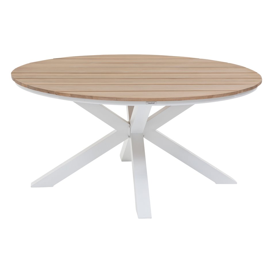 Table Laoriengo 4-seater, beige/white color, round, aluminium/acacia, H75,5, D111,5xcm