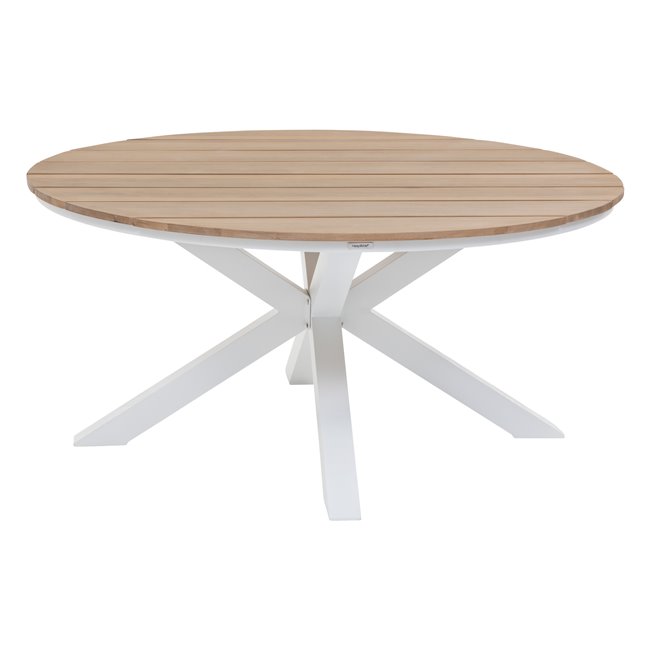 Table Laoriengo 4-seater, beige/white color, round, aluminium/acacia, H75,5, D111,5xcm