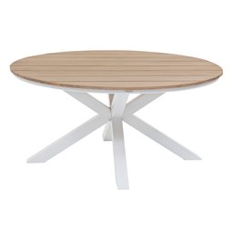 Table Laoriengo 4-seater, beige/white color, round, aluminium/acacia, H75,5, D111,5xcm