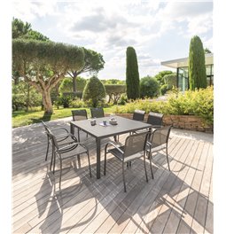 Table Lapiazza, 8-seater fixed, graphite/gray color, aluminum,H75,5x90x136cm