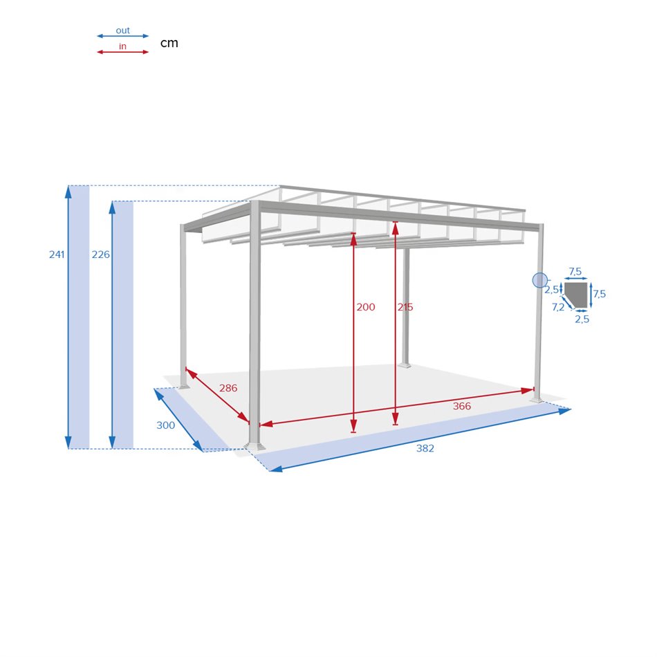 Pergola Labelize 3.8x3m, graphite/grey color, H226x300x380cm