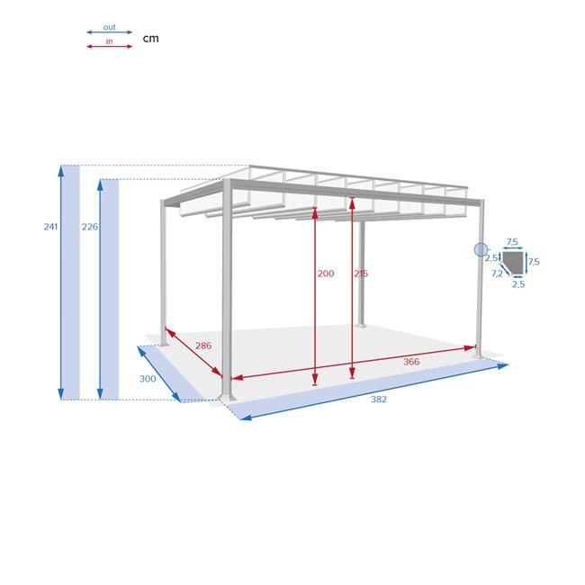 Pergola Labelize 3.8x3m, graphite/grey color, H226x300x380cm