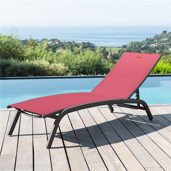 Sun lounger Labonao, pomegranate color, aluminium/textilene, H84,5x64x171cm
