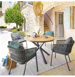 Table Laoriengo 4-seater, graphite/black color, round, aluminium/acacia, H75,5, D111,5xcm