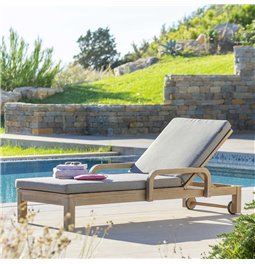 Sun lounger Lapapua, beige color, acacia, H87x73.5x178cm