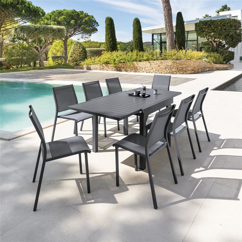 Table Lapiazza, 8-seater extendable, graphite/grey color, aluminium, H75,5x90x90-180cm
