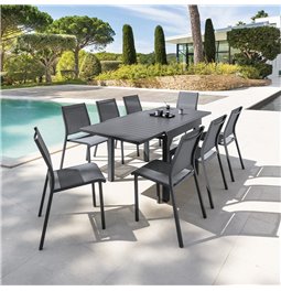 Table Lapiazza, 8-seater extendable, graphite/grey color, aluminium, H75,5x90x90-180cm