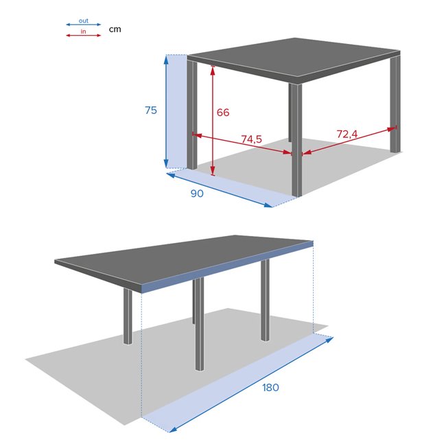 Table Lapiazza, 8-seater extendable, graphite/grey color, aluminium, H75,5x90x90-180cm