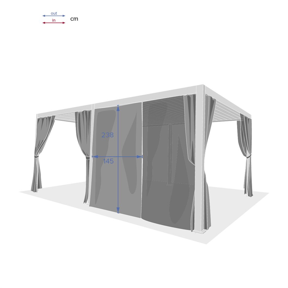 Mosquito net curtains and rails kit for pergola Laevora, slate grey color, 6x3.6m