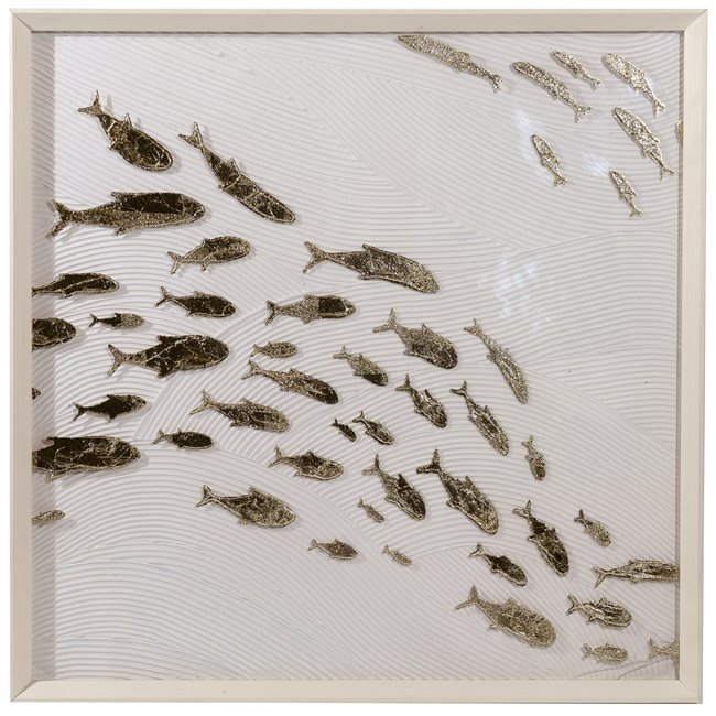 Canvas wall art Shoal of Fish, H100x100x6cm