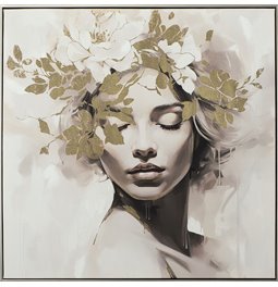 Acrylic painting Gold flowered beauty, 82.5x82.5cm