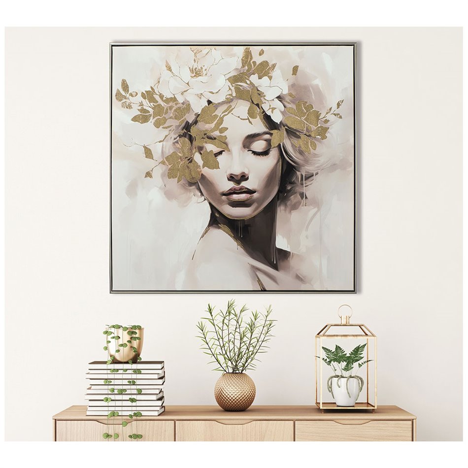 Acrylic painting Gold flowered beauty, 82.5x82.5cm