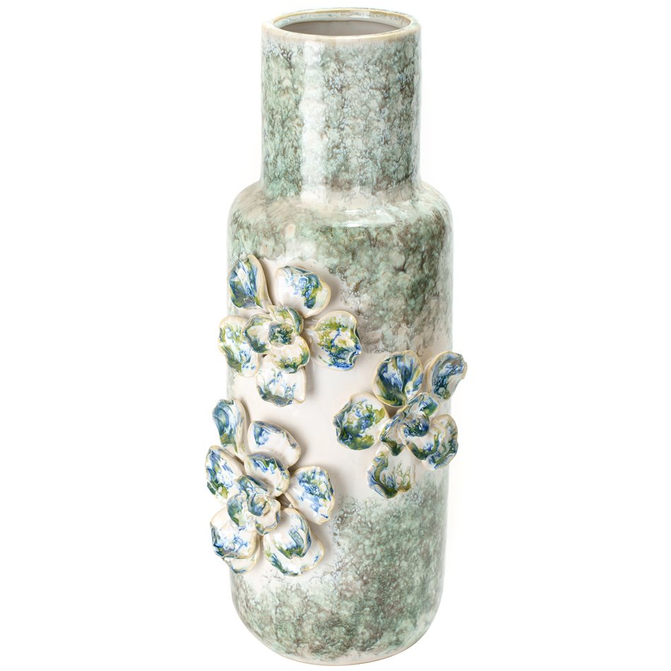 Vase Blue Flowers, stoneware, 39x16.5x14.5cm