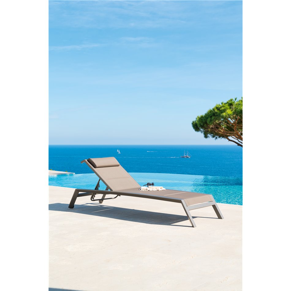 Sun lounger Lallure, praline color, aluminium/textilene, H75x232x96cm