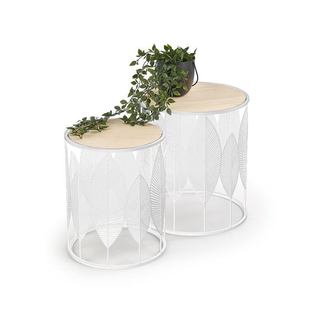 Side table set Holla White, 2 pcs, MDF/steel, D40cm, H45cm / D33cm, H40cm