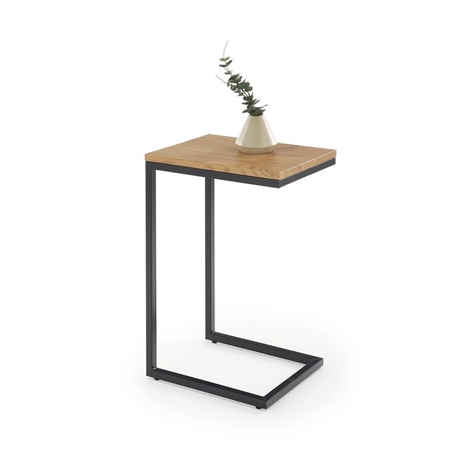 Side table Hisan, black/oak color, MDF/steel, H60x40x30cm