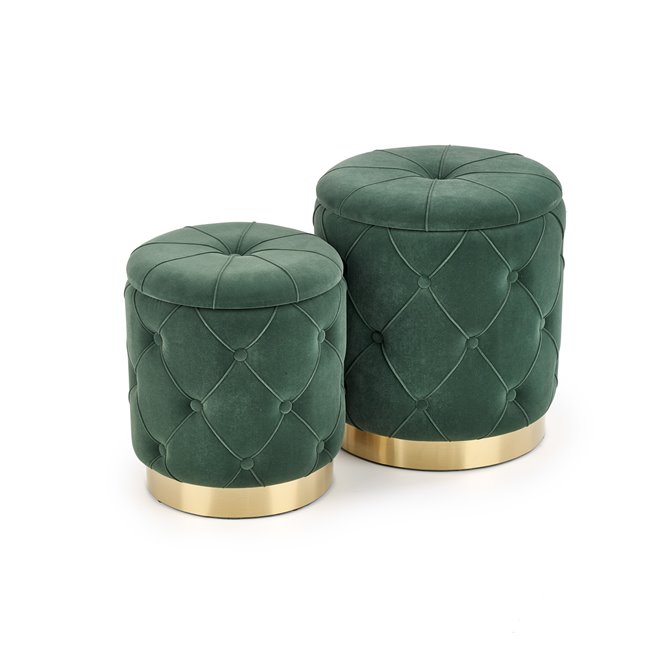 Set of 2 poufs Holly, dark green, D40cm, H44cm / D33cm, H38cm