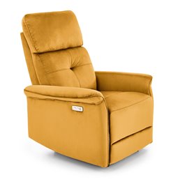 Electric recliner Hemiro, mustard color velvet, USB charging socket, W90-170x80cm, H92-108cm, seat H46cm