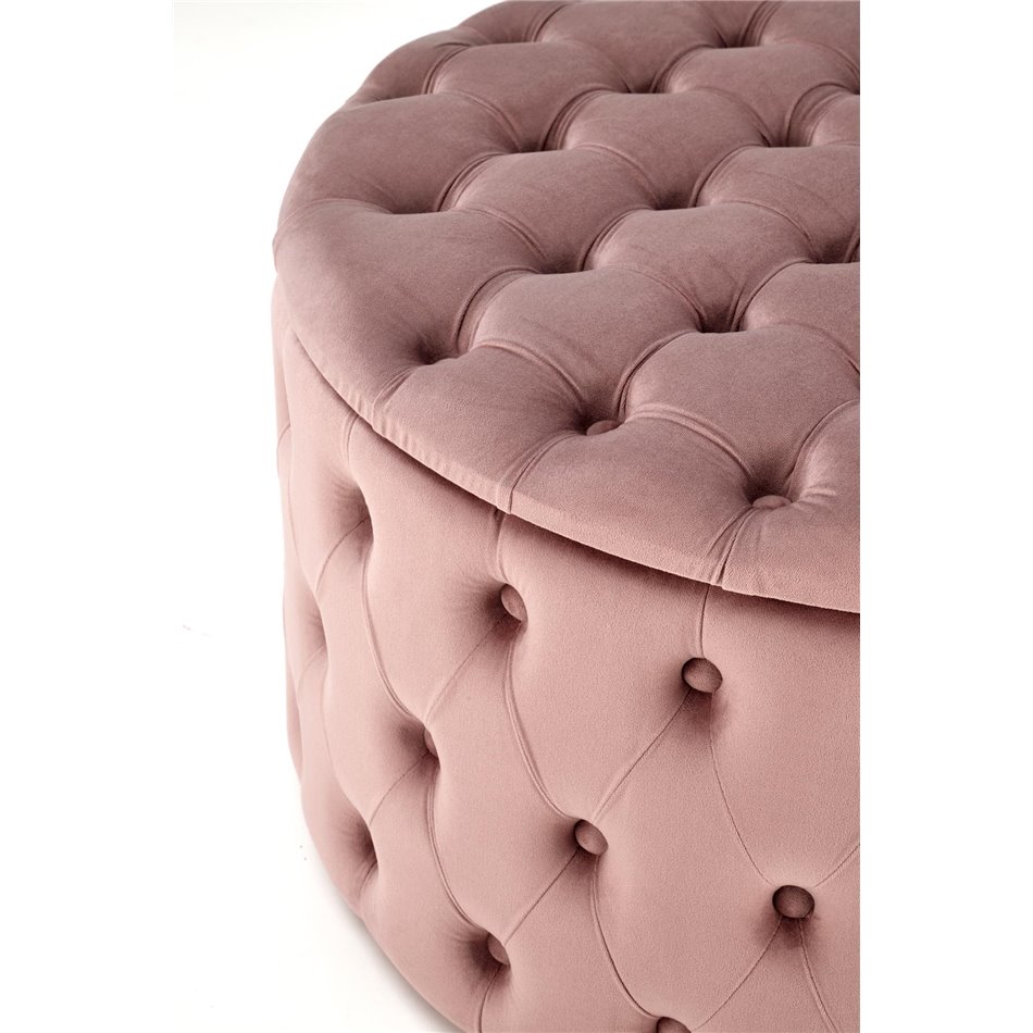 Ottoman with storage box Hunez, pink velvet, D70cm, H40cm