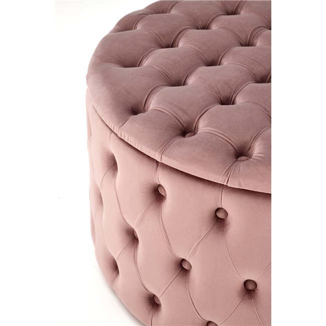 Ottoman with storage box Hunez, pink velvet, D70cm, H40cm