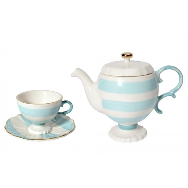 Teapot Blue Stripes, D13.5cm, H16.5cm
