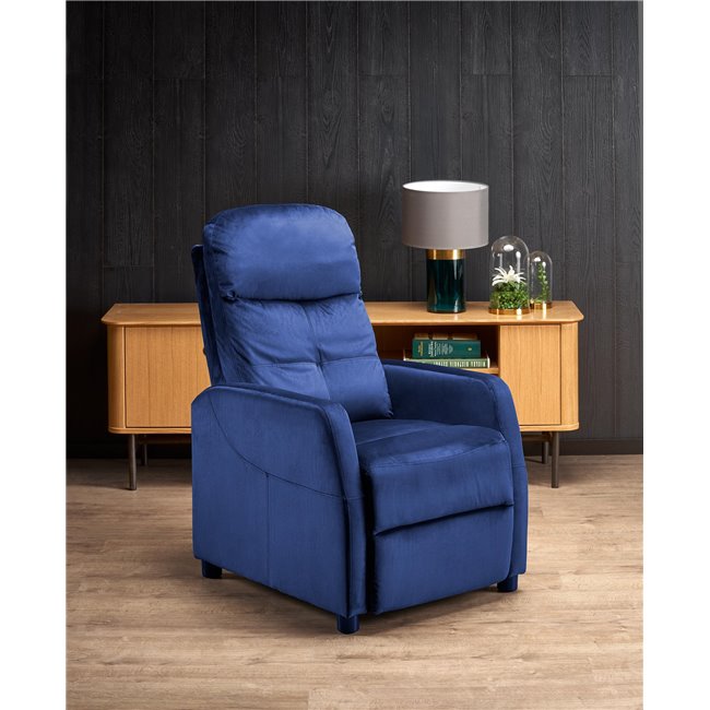 Recliner chair Helipe, navy blue velvet, H103-76x64x84-135cm, seat H48cm