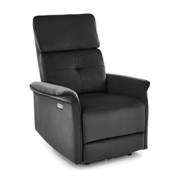 Electric recliner Hemiro, black velvet, USB charging socket, W90-170x80cm, H92-108cm, seat H46cm