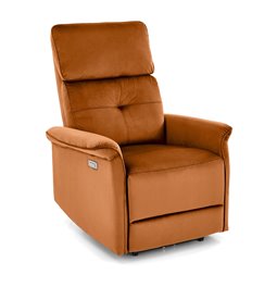 Electric recliner Hemiro, cinnamon color velvet, USB charging socket, W90-170x80cm, H92-108cm, seat H46cm