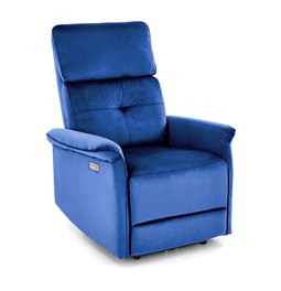 Electric recliner Hemiro, navy blue velvet, USB charging socket, W90-170x80cm, H92-108cm, seat H46cm