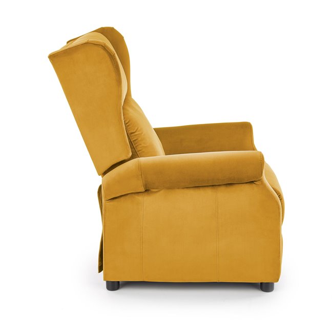 Recliner Haustin, mustard color velvet, H107-83x75x92-160cm, seat H45cm
