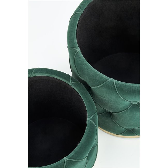 Set of 2 poufs Holly, dark green, D40cm, H44cm / D33cm, H38cm