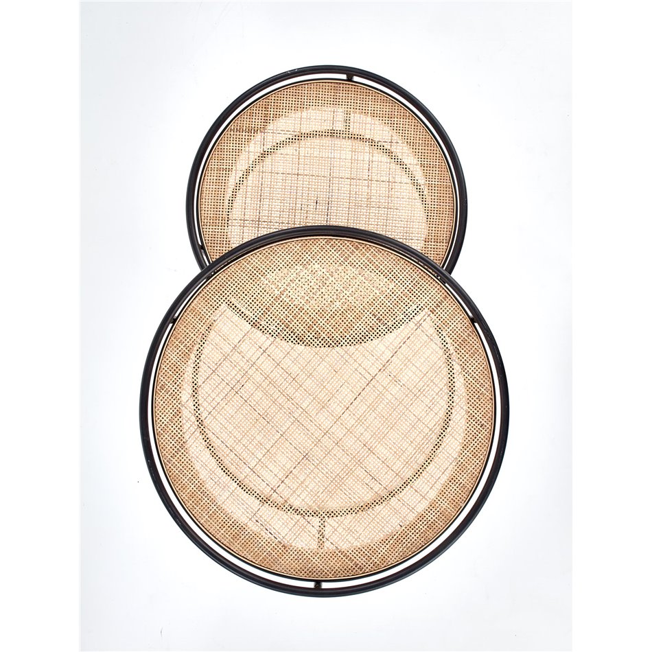 Side table set Hando, 2 pcs, black/natural, steel/rattan, D51cm, H42cm / D41cm, H37cm