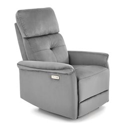 Electric recliner Hemiro, grey velvet, USB charging socket, W90-170x80cm, H92-108cm, seat H46cm