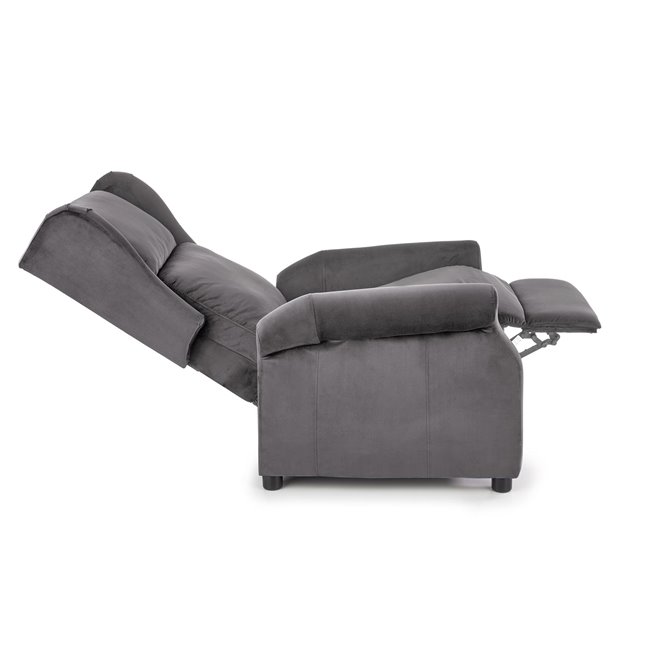Recliner Haustin, grey velvet, H107-83x75x92-160cm, seat H45cm