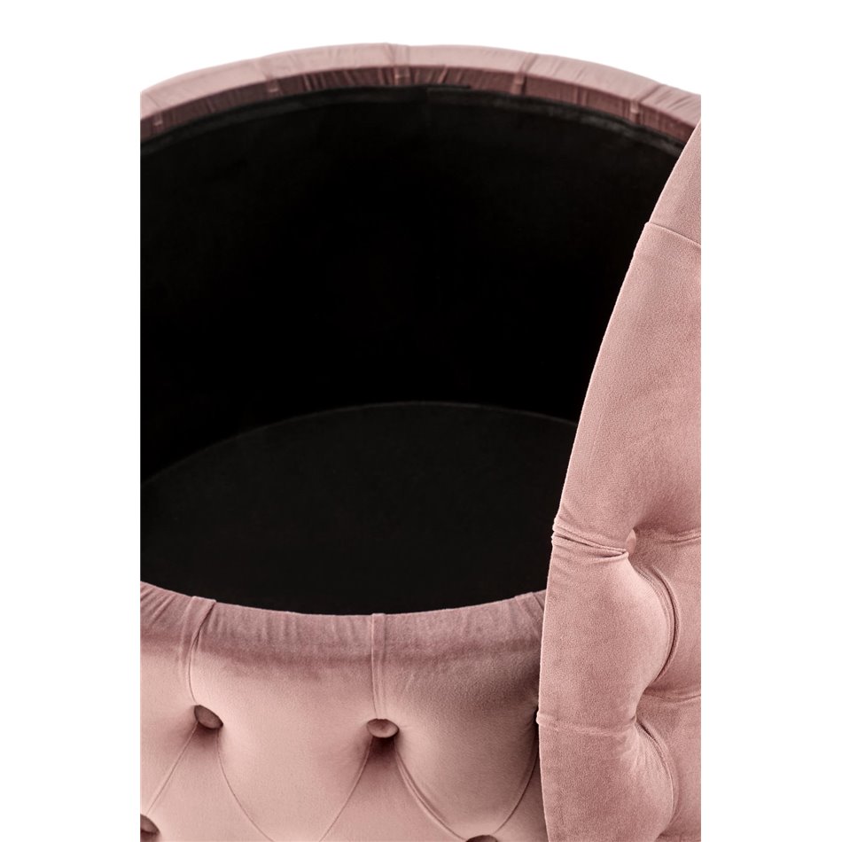 Ottoman with storage box Hunez, pink velvet, D70cm, H40cm