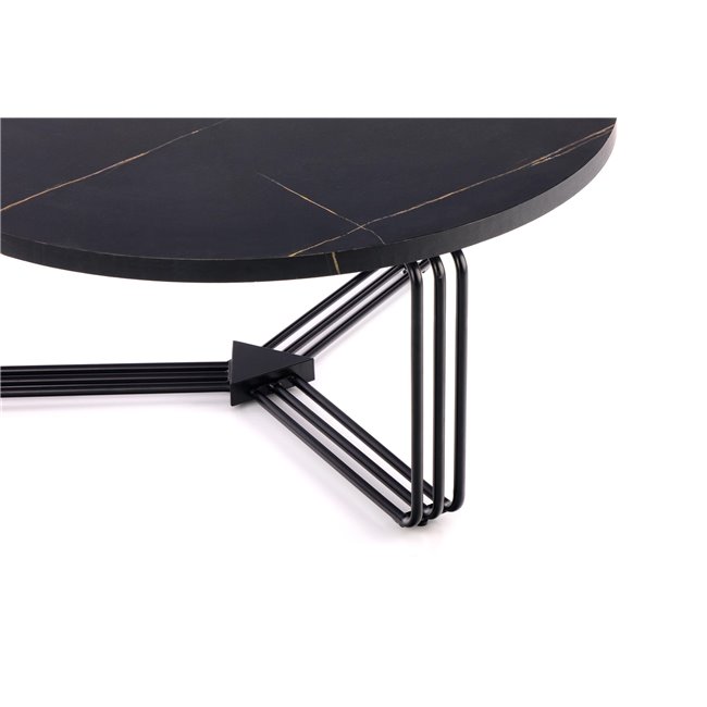 Coffee table Hantica, black marble look, MDF/Steel, D80cm, H36cm