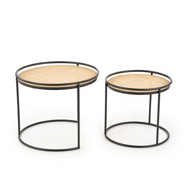 Side table set Hando, 2 pcs, black/natural, steel/rattan, D51cm, H42cm / D41cm, H37cm