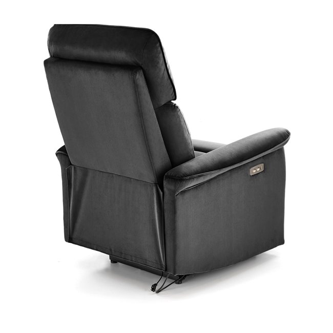 Electric recliner Hemiro, black velvet, USB charging socket, W90-170x80cm, H92-108cm, seat H46cm