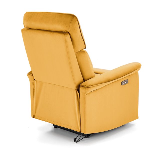 Electric recliner Hemiro, mustard color velvet, USB charging socket, W90-170x80cm, H92-108cm, seat H46cm