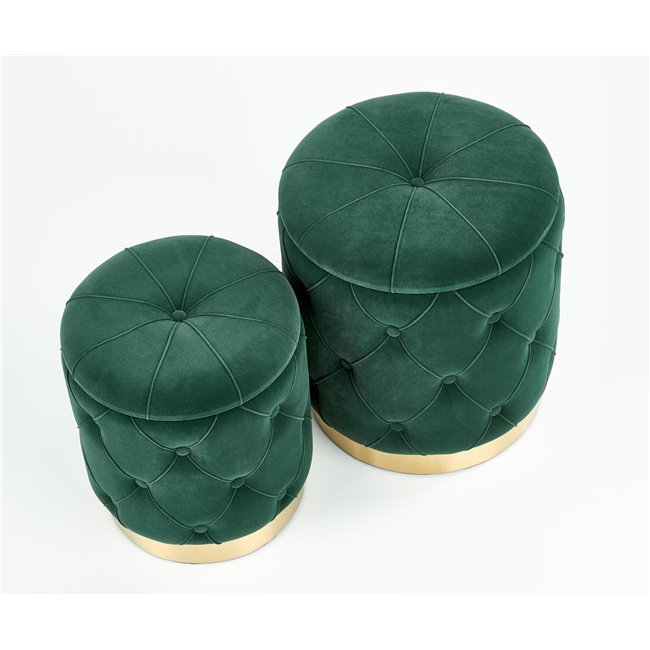 Set of 2 poufs Holly, dark green, D40cm, H44cm / D33cm, H38cm